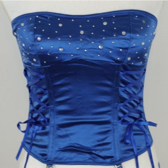 Elegant Moments Women's Size 32 Blue Silver Embellished Corset Set - Picture 2 of 9
